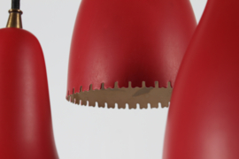 Vintage Bent Karlby 3-Cone Chandelier with Red Lacquer Made by Lyfa in Denmarkk, 1950s