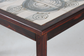 Danish Modern Oblong Coffee Table in Dark Wood and Ceramic Tiles from L. Hjorth, Abstract Decor, 1960s