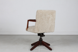 Hans J. Wegner Style Vintage Swivel Chair Reupholstered with New Sheepskin 1940s. Danish Modern Furniture.