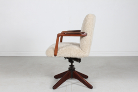 Hans J. Wegner Style Vintage Swivel Chair Reupholstered with New Sheepskin 1940s. Danish Modern Furniture.