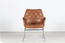 Mirja Dux Easy Chair Cognac Colored Leather Cushions Scandinavian Modern 1970s