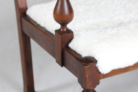 Danish Sculptural Handcrafted Lounge Chair of Solid Oak with New Sheepskin 1940s