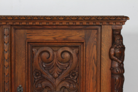 Historicism Sideboard Credenza Hand Carved Oak with Beautiful Details Danish Cabinetmaker, 1940s