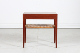 Severin Hansen Jr. Side Teak Table with Cane Shelf by Haslev Furniture Denmark, 1960s. Mid-century Modern.