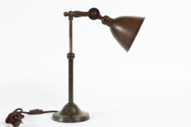 Bauhaus Telescopic and Flexible Desk Lamp of Brass with Brown Patina. In the Style of Christian Dell/Kaiser Idell 1930s.