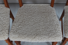 Set of 6 Danish Henning Kjærnulf Chairs for EG Furniture. Made of Solid Oak with New Sheepskin, 1970s. Danish Modern Furniture.