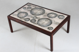 Danish Modern Oblong Coffee Table in Dark Wood and Ceramic Tiles from L. Hjorth, Abstract Decor, 1960s