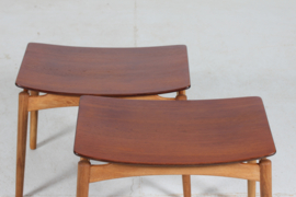 Danish Modern Pair of Stools of Teak and Oak by Ølholm Møbelfabrik, Denmark 60s. Mid-century Furniture