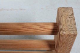 1970s Swedish Brutalist Hall Shelf by Glas Mäster Markaryd, Solid Pine with Brass Hooks, Scandinavian Modern
