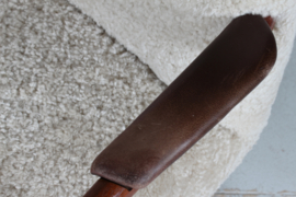Hans J. Wegner Style Vintage Swivel Chair Reupholstered with New Sheepskin 1940s. Danish Modern Furniture.