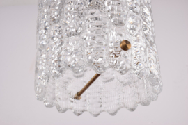 Carl Fagerlund for Orrefors Cylindrical Glass Pendant Ceiling Lamp with Brass & Canopy, Sweden 1960s