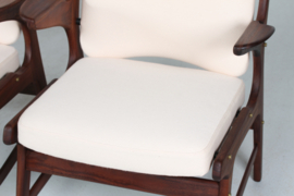 Arne Hovmand-Olsen Pair of Teak Armchairs with Light Colored Fabric, Mid-century Danish Modern 1960s.