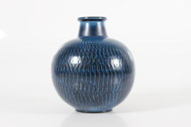 Large Ball Shaped Gunnar Nylund Vase by Nymølle with Dark Blue Glaze 1960s. Danish Mid-century Ceramics.