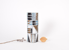 Ingrid Atterberg for Upsala Ekeby Tall "Tri" Vase Geometric Decor Blue White Brown, 1960s
