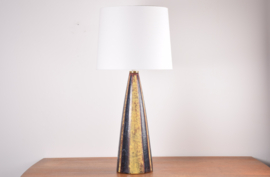 83 cm / 32" Huge Danish Table Lamp Conical Shape by Michael Andersen & Søn, Persia Glaze with Blue Yellow Red Stripe Decor, Modern Ceramic 1960s