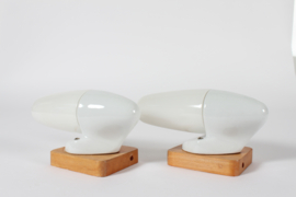 Pair Wilhelm Wagenfeld Bauhaus Glass Sconces, White Opaline Glass by Lindner Wandleuchten Germany 1950s