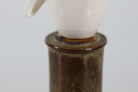 Kähler Sculptural Table Lamp with Greenish Brown Glaze + New Shade. Danish Modern Ceramic 1960s