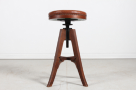 Danish Sculptural 3-Legged Wood Bar/Desk Swivel Stool with Leather Seat 1920s