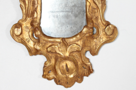 European Rococo Gilt Wood Mirror with Openwork Ornaments Surrounding an Old Mirror Glass from the 1800s