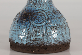 Danish Brutalist Ceramic Table Lamp by Artist Sejer with Blue Glaze + New Shade. Mid-century Ceramics, Unica 1970s.