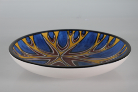 Large Søholm Ceramic Low Bowl/Dish with Graphic Pattern in Bright Colors, 1960s Denmark
