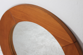 Danish Modern Brutalist style Round Wall Mirror Made of Pine in Denmark 1980's