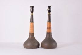 Pair of Kähler / Le Klint Table Lamps Brown Ceramic with Cane Mid-century Ceramic Lighting // PRICE UPON REQUEST