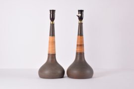 Pair of Kähler / Le Klint Table Lamps Brown Ceramic with Cane Mid-century Ceramic Lighting