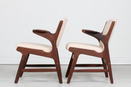 Arne Hovmand-Olsen Pair of Teak Armchairs with Light Colored Fabric, Mid-century Danish Modern 1960s.