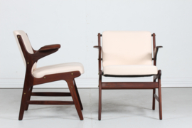 Arne Hovmand-Olsen Pair of Teak Armchairs with Light Colored Fabric, Mid-century Danish Modern 1960s.