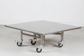 Danish Modern Custom Made Square Steel Coffee Table on Wheels Denmark 1980s