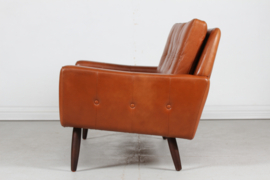 Danish Modern Two-Seat Sofa with Cognac-Colored Leather Made in Denmark Mid-century 1960s