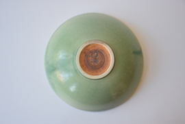 Saxbo Eva Stæhr Nielsen Attributed Denmark  Bowl with Green Glaze Grass & Bird Motif Danish Mid-century Pottery