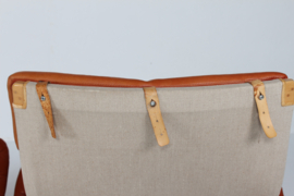 Pair Bruno Mathsson Pernilla Easy Chairs, Beech Wood with Cognac Colored Leather. Dux Sweden 1970s. Scandinavian Modern.