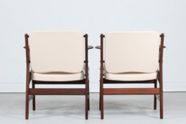 Arne Hovmand-Olsen Pair of Teak Armchairs with Light Colored Fabric, Mid-century Danish Modern 1960s.