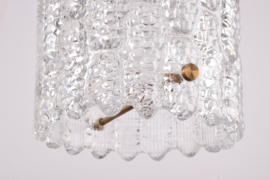 Carl Fagerlund for Orrefors Cylindrical Glass Pendant Ceiling Lamp with Brass & Canopy, Sweden 1960s