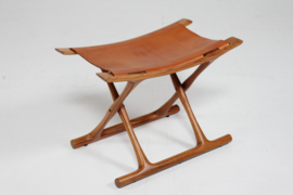 Ole Wanscher Egyptian Stool Model PJ-2000 of Rosewood, Seat of Cognac Colored Leather by Danish PJ Møbler in 2003.