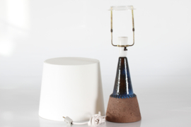 Brutalist Unic Sejer Studio Danish Ceramic Table Lamp Dark Blue with New Shade, Mid-century