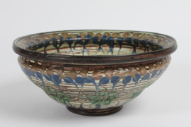 H. A. Kähler Large Bowl with Floral Motif by Jens Thirslund Denmark 1930s. Danish Vintage Ceramic.