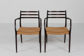 N. O. Møller Pair of Armchairs No. 62 of Mahogany Made by J.L. Møller in Denmark. Danish Modern 1960s.