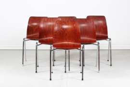 German Flötotto and Pagholz Set of Six Stacking Chairs of Molded Plywood 1970s