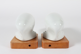 Pair Wilhelm Wagenfeld Bauhaus Glass Sconces, White Opaline Glass by Lindner Wandleuchten Germany 1950s