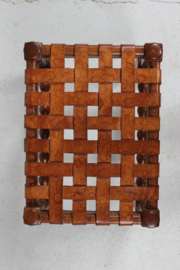 Axel Einar Hjorth style Stool of oak with Cognac Colored Leather Strips by Danish Cabinetmaker 1930s