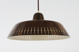 Paavo Tynell Manner Pedant Light of Brass with Grooves and White Lacquer 1950s