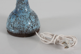 Danish Brutalist Ceramic Table Lamp by Artist Sejer with Blue Glaze + New Shade. Mid-century Ceramics, Unica 1970s.
