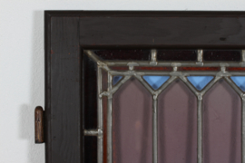Set of Old Leaded Windows with Colored Panes in Frame of Dark Wood, Denmark 1940s
