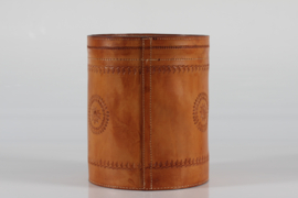 Vintage Wastepaper Basket of Genuine Cognac Colored Core Leather, 1970s