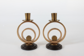 Pair of Small Danish Art Deco Candlesticks of Patinated Brass Denmark 1940s