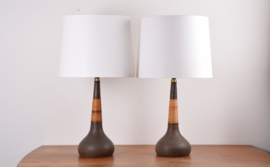 Pair of Kähler / Le Klint Table Lamps Brown Ceramic with Cane Mid-century Ceramic Lighting