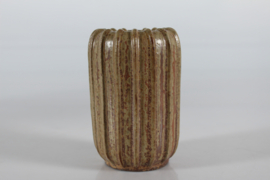 Danish Arne Bang Art Deco Fluted Stoneware Vase with Brown Speckled Glaze, 1930s